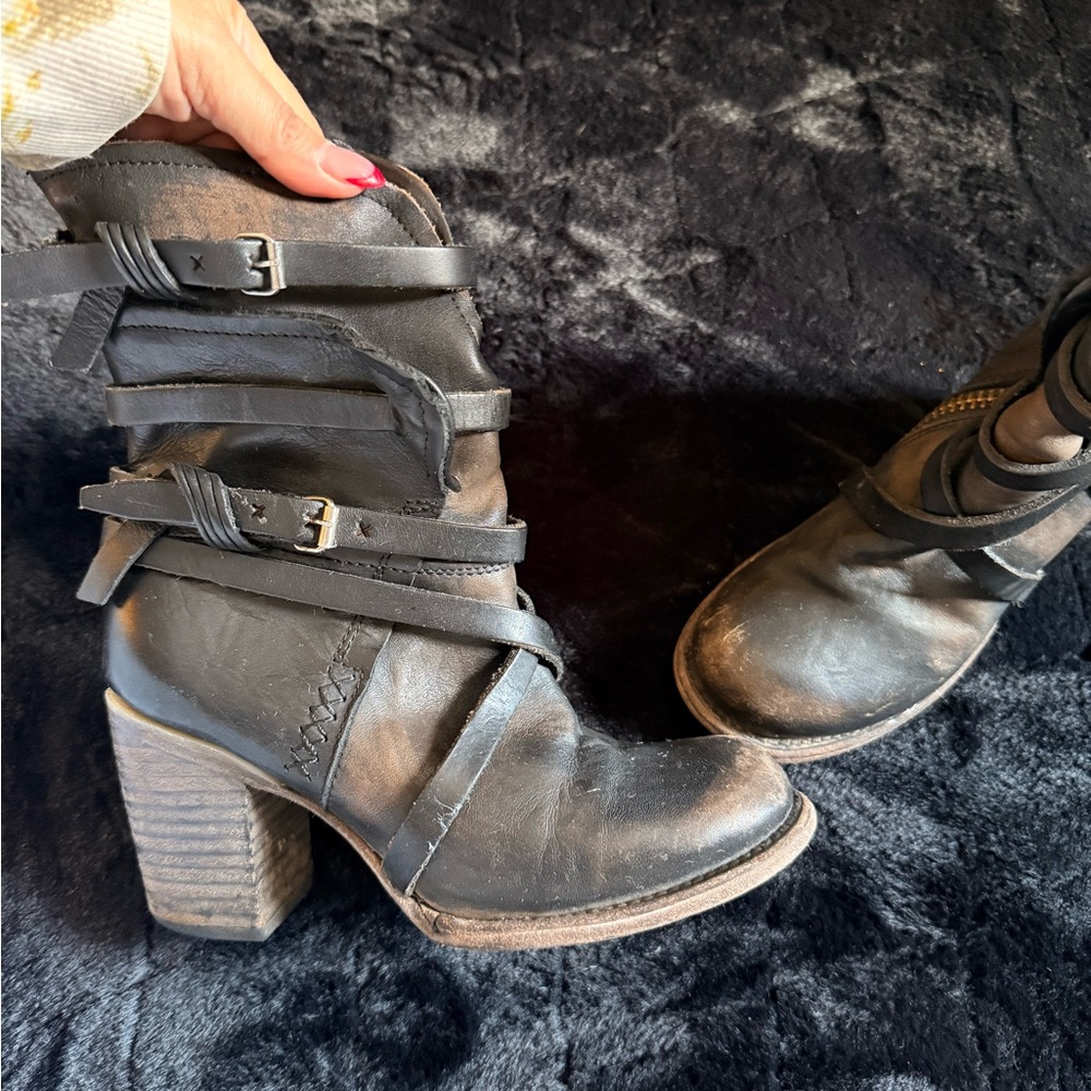 Freebird Black Strappy Heeled Boots